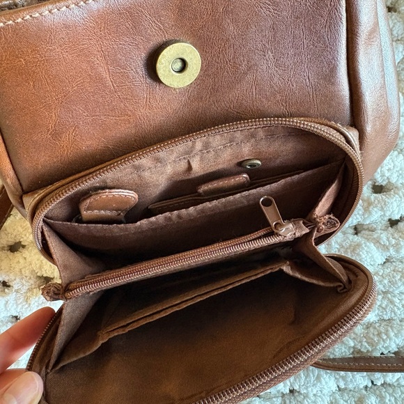 Leather Mini Backpack Brown Adjustable Straps Small Travel Pack Bag - Picture 7 of 9